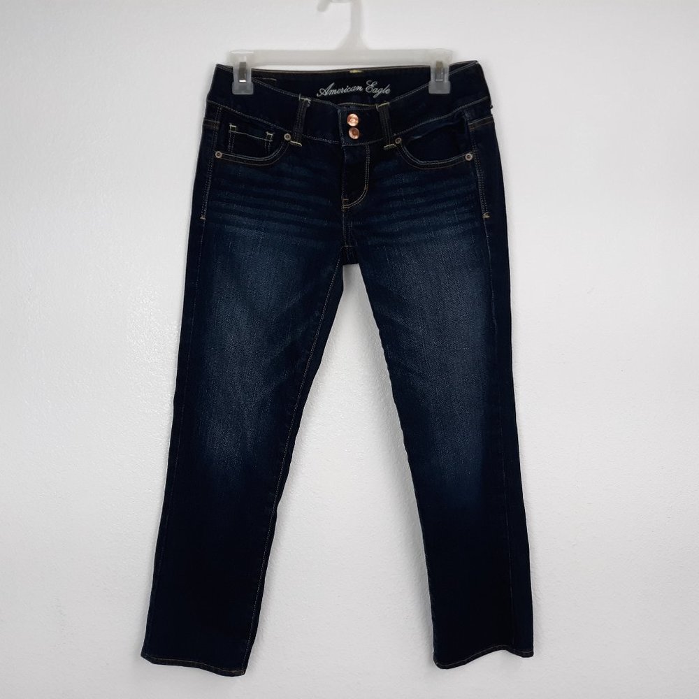 American Eagle Women's Artist Jeans Size 2 Straight Crop Medium Wash Blue Denim